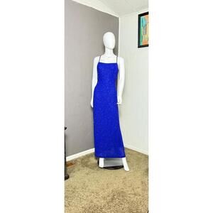1990's Blue Beaded Open Back Gown from Zum Zum XS/S Royal Blue Evening Dress
